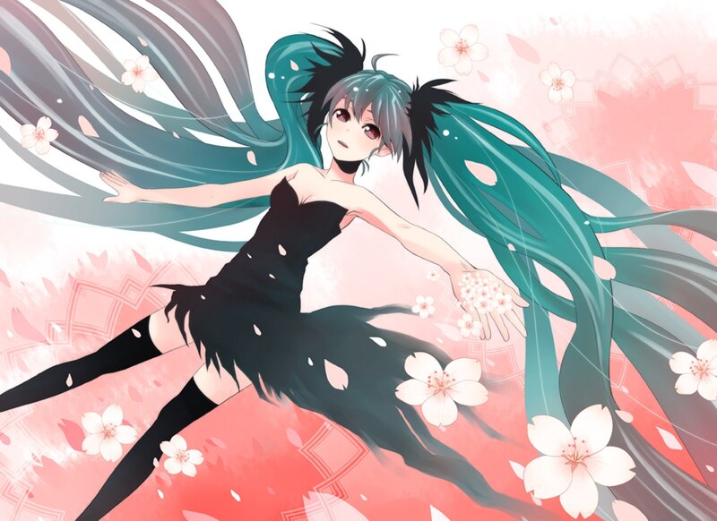 Anime Girl with Long Hair — Pink, Serene, Spring, Cherry Blossoms