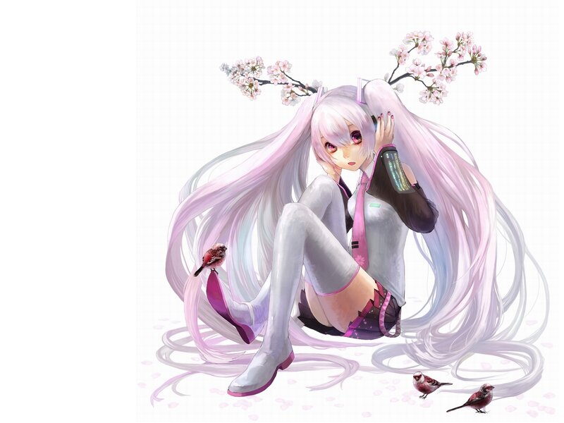 Anime Girl with Long Hair — Pink, Serene, Spring, Digital Art