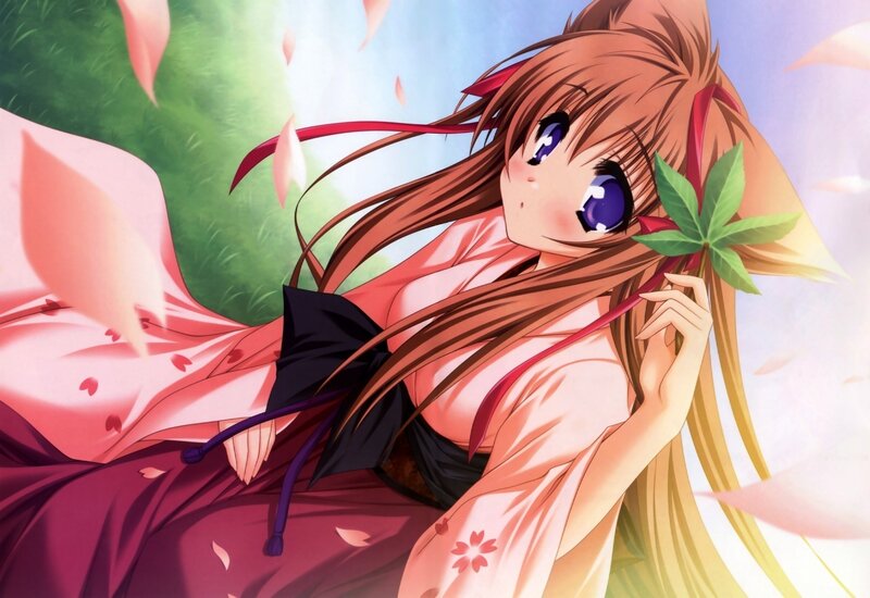 Anime Girl with Long Hair — Pink, Serene, Spring, Kimono