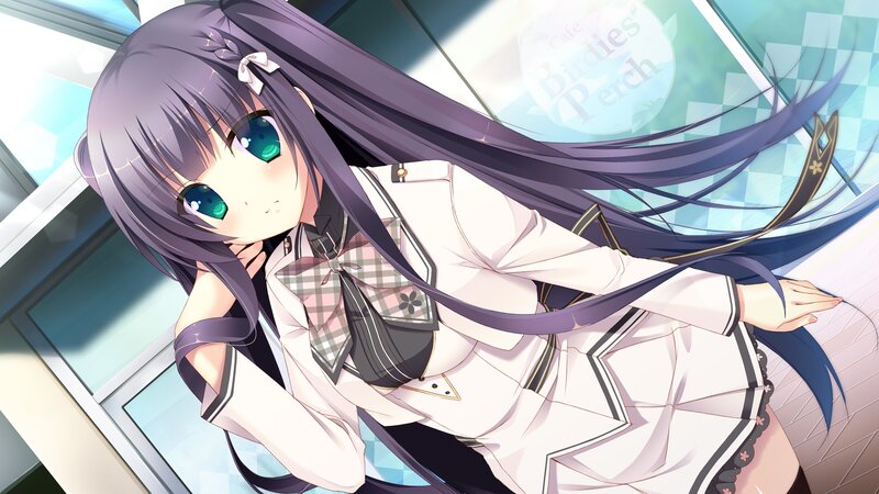 Anime Girl with Long Hair — Purple, Calm, Afternoon, School Uniform