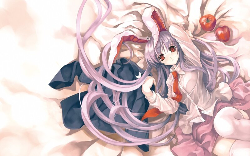 Anime Girl with Long Hair — Purple, Calm, Apples
