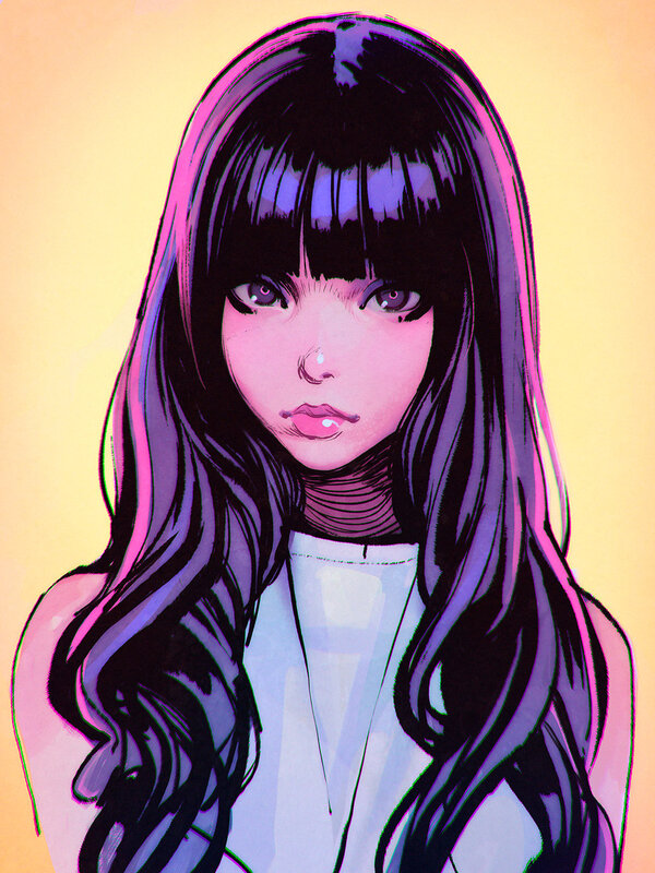 Anime Girl with Long Hair — Purple, Calm, Digital Art, Long Hair, Bangs