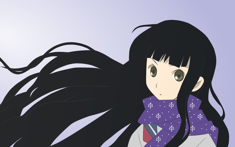 Anime Girl with Long Hair — Purple, Calm, Scarf