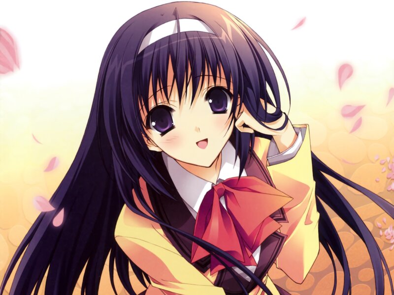 Anime Girl with Long Hair — Purple, Cheerful, Spring