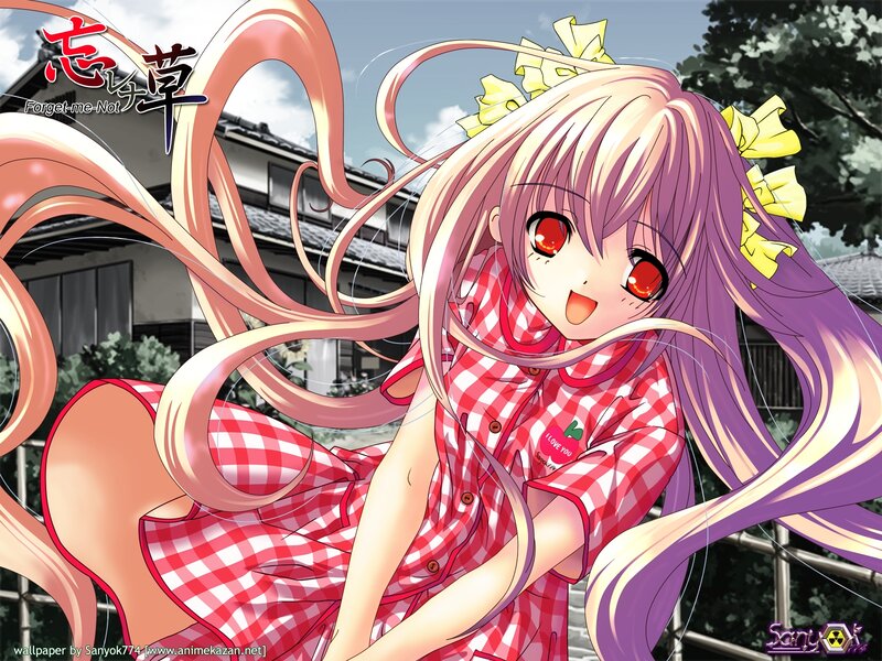 Anime Girl with Long Hair — Purple, Cheerful