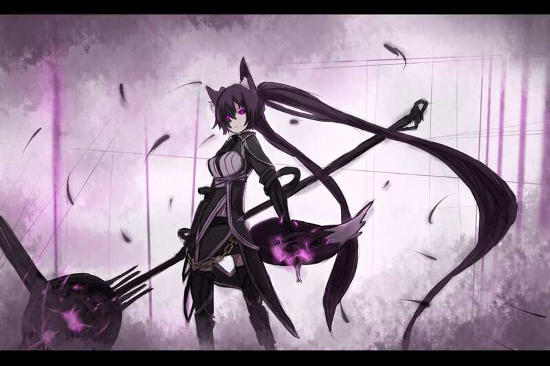 Anime Girl with Long Hair — Purple, Dramatic, Digital Art, Cat Ears
