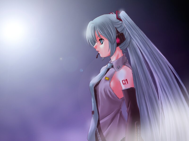 Anime Girl with Long Hair — Purple, Dramatic, Digital Art, Headset