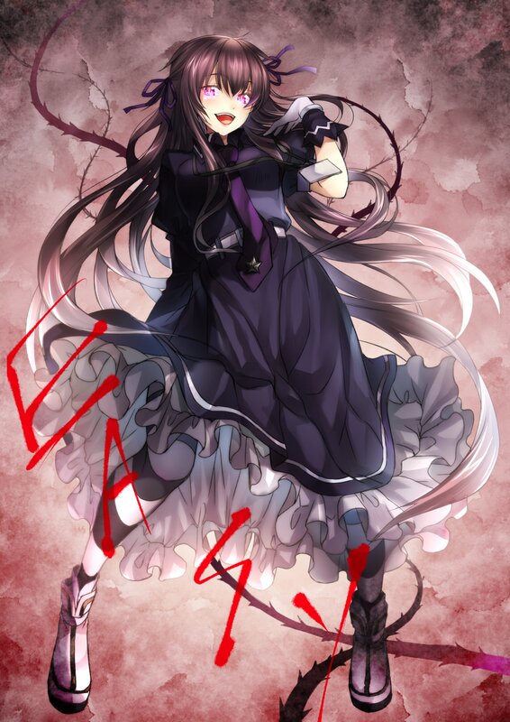 Anime Girl with Long Hair — Purple, Dramatic, Digital Art, Long Hair, Dark Dress