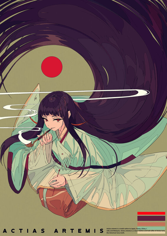 Anime Girl with Long Hair — Purple, Dramatic, Digital Art, Red Circle