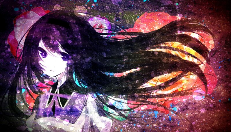 Anime Girl with Long Hair — Purple, Dramatic, Digital Art, Splatter
