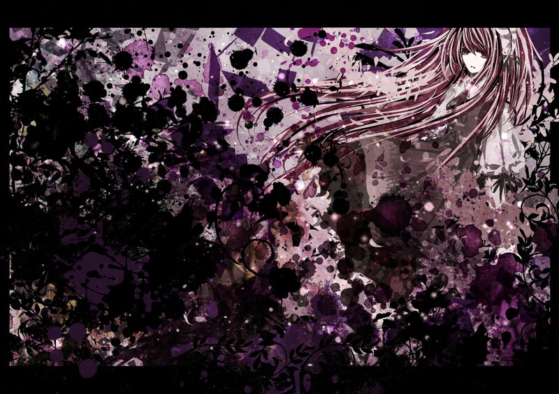 Anime Girl with Long Hair — Purple, Dramatic, Digital Art, Splatters