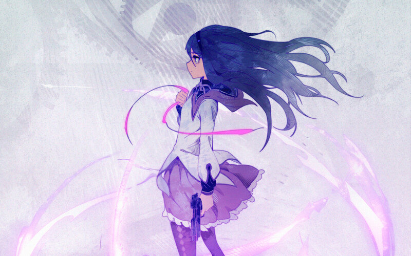 Anime Girl with Long Hair — Purple, Dramatic, Gun