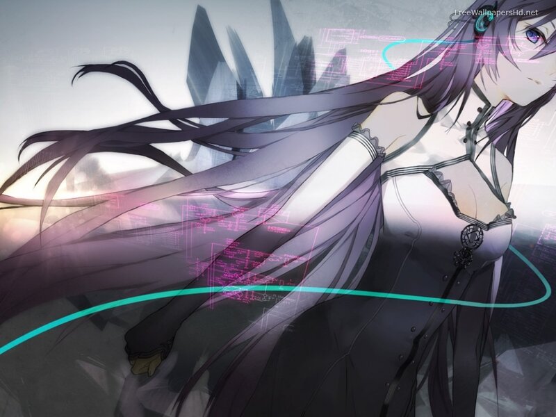 Anime Girl with Long Hair — Purple, Dramatic, Long Hair, Digital Interface