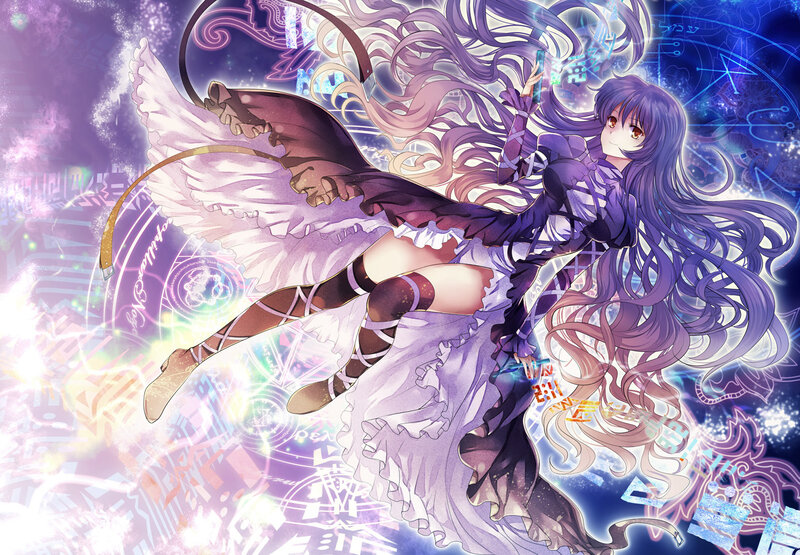 Anime Girl with Long Hair — Purple, Dramatic, Magic Circles
