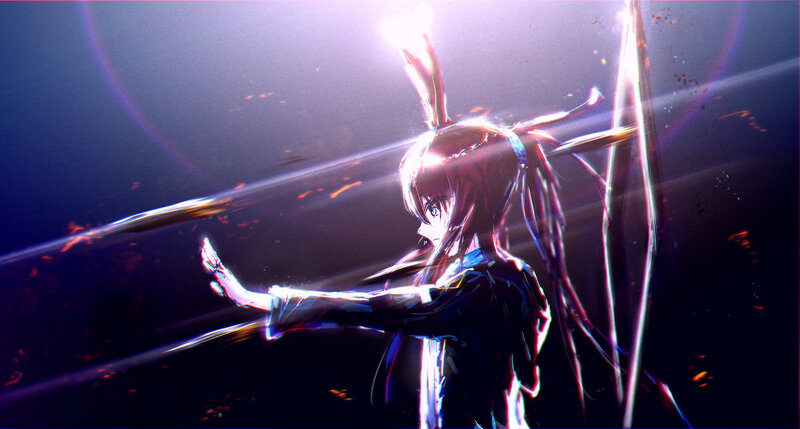 Anime Girl with Long Hair — Purple, Dramatic, Night, Digital Art, Long Hair, Light Beams