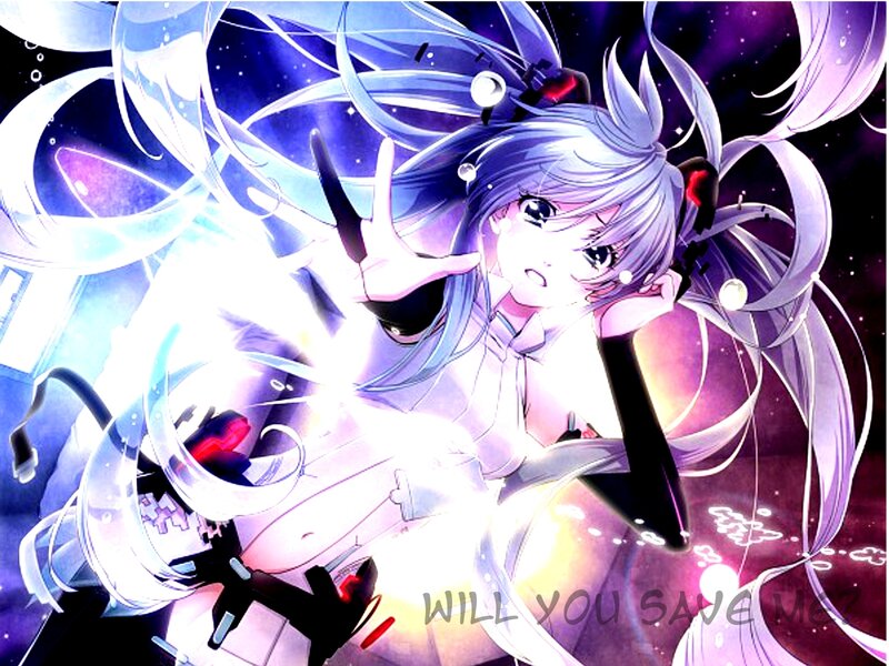 Anime Girl with Long Hair — Purple, Dramatic, Night, Digital Art, Long Hair, Space Background, Hand Gesture, Blue