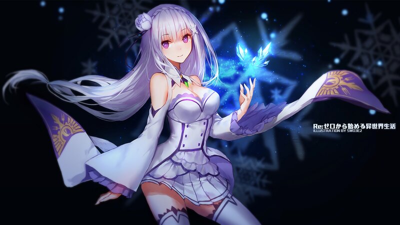 Anime Girl with Long Hair — Purple, Dramatic, Night, Digital Art, Snowflakes, Magic