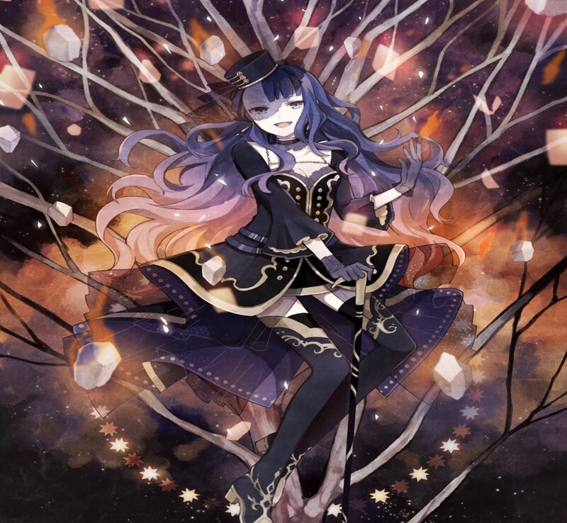 Anime Girl with Long Hair — Purple, Dramatic, Night, Digital Art, Tree Branches
