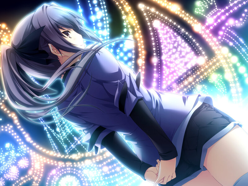 Anime Girl with Long Hair — Purple, Dramatic, Night, Fireworks