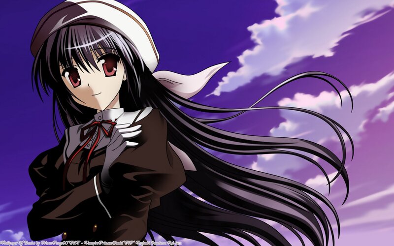 Anime Girl with Long Hair — Purple, Dramatic, Night, Hat