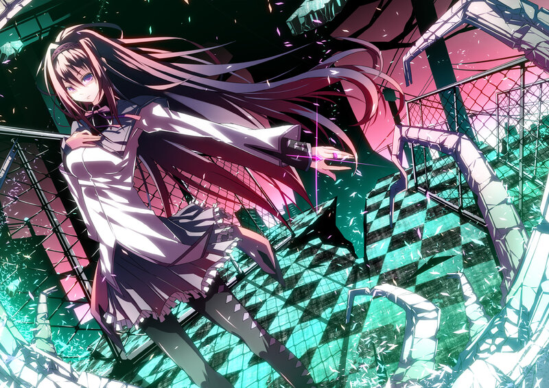 Anime Girl with Long Hair — Purple, Dramatic, Night, Long Hair, Skirt