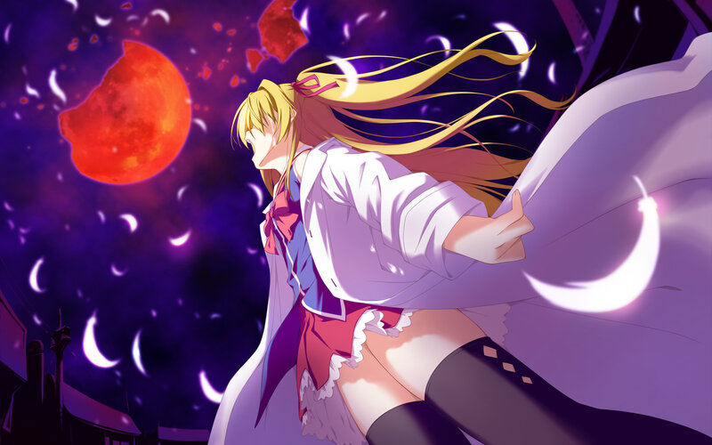 Anime Girl with Long Hair — Purple, Dramatic, Night, Moon, Crescent Moons