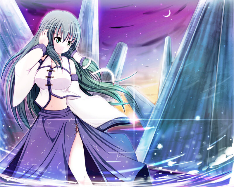 Anime Girl with Long Hair — Purple, Dramatic, Night, Moon