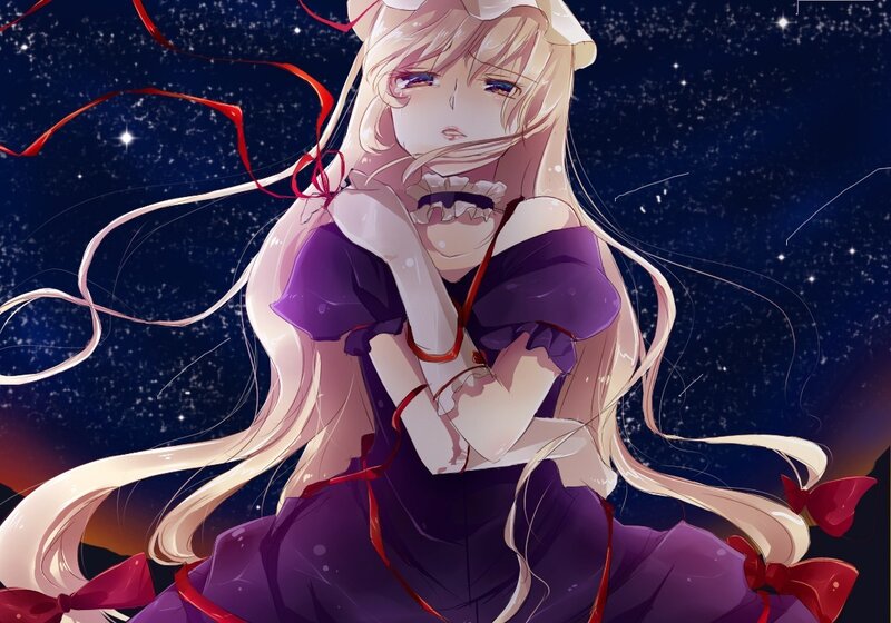 Anime Girl with Long Hair — Purple, Dramatic, Night, Starry Sky