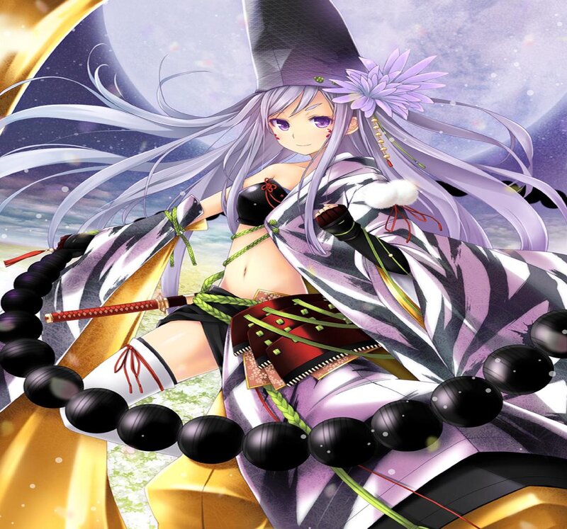 Anime Girl with Long Hair — Purple, Dramatic, Night, Sword, Beads