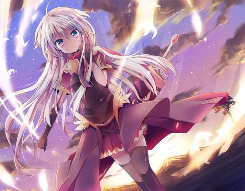 Anime Girl with Long Hair — Purple, Dramatic, Night, Sword