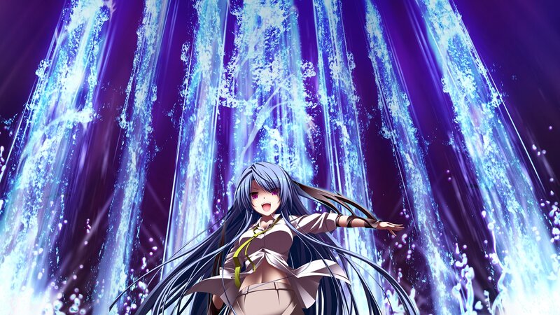 Anime Girl with Long Hair — Purple, Dramatic, Night, Waterfall