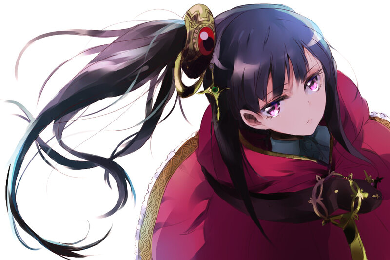 Anime Girl with Long Hair — Purple, Dramatic, Red Eyes