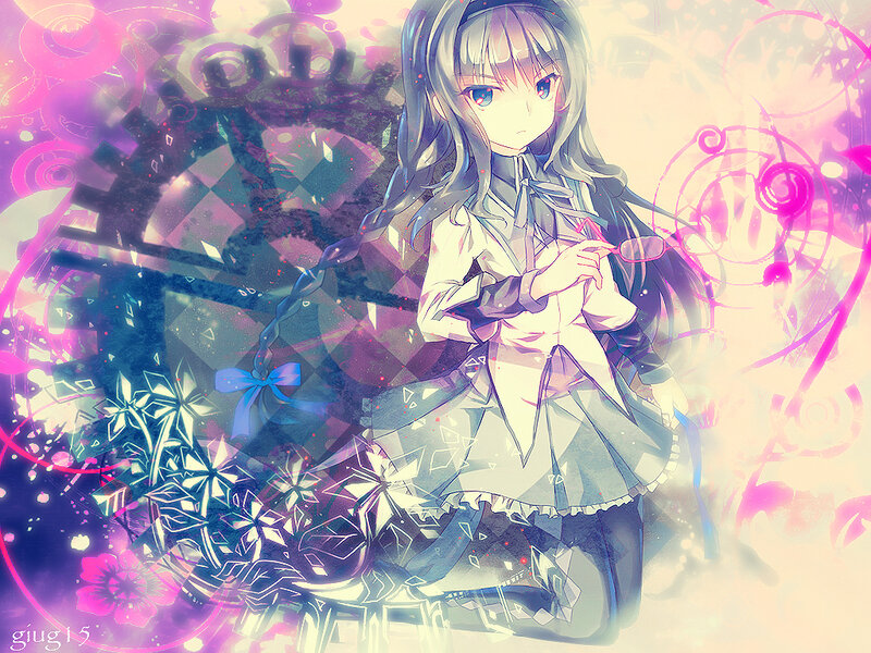 Anime Girl with Long Hair — Purple, Dreamy, Digital Art, Gears