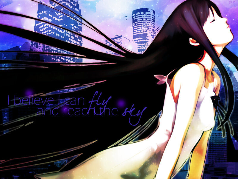 Anime Girl with Long Hair — Purple, Dreamy, Night, Digital Art, City Skyline