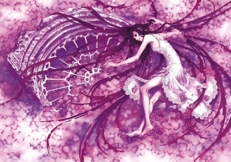 Anime Girl with Long Hair — Purple, Dreamy, Spring