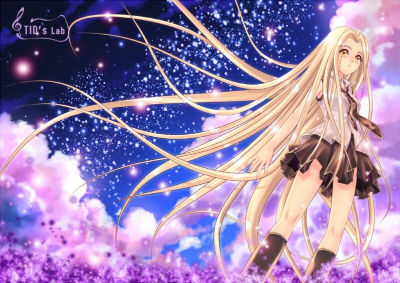 Anime Girl with Long Hair — Purple, Dreamy