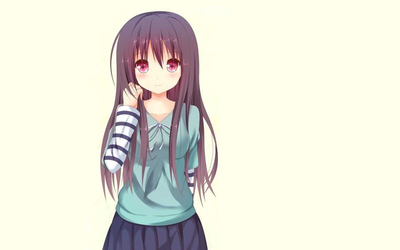 Anime Girl with Long Hair — Purple, Neutral, Long Hair, Striped Sleeves