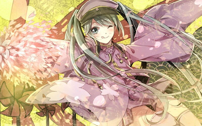Anime Girl with Long Hair — Purple, Playful, Spring