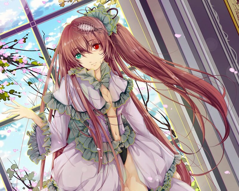 Anime Girl with Long Hair — Purple, Serene, Spring, Window