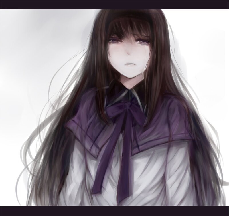 Anime Girl with Long Hair — Purple, Somber