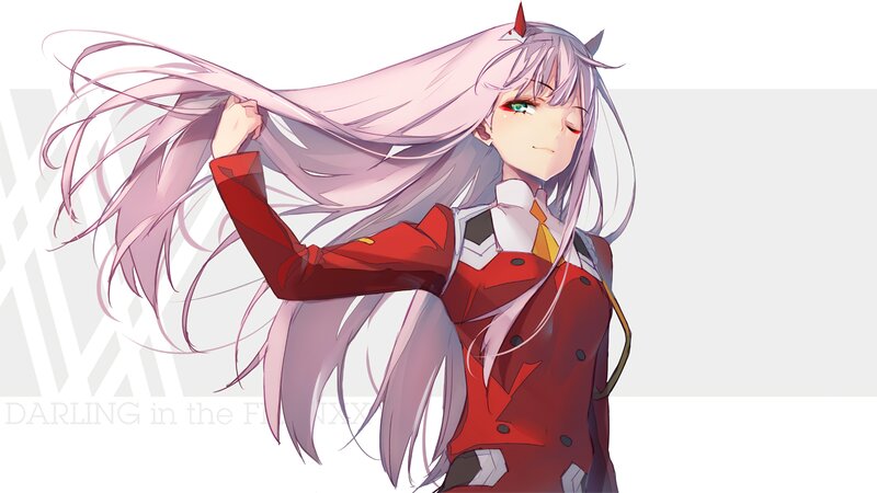 Anime Girl with Long Hair — Red, Calm, Digital Art, Red Uniform