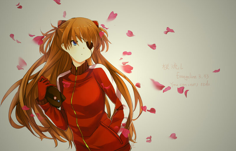 Anime Girl with Long Hair — Red, Calm, Digital Art