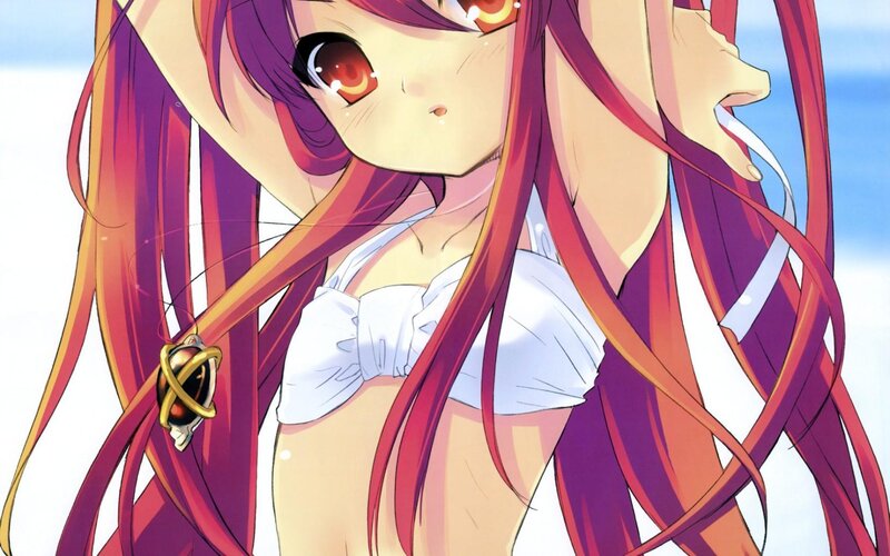 Anime Girl with Long Hair — Red, Calm, Manga