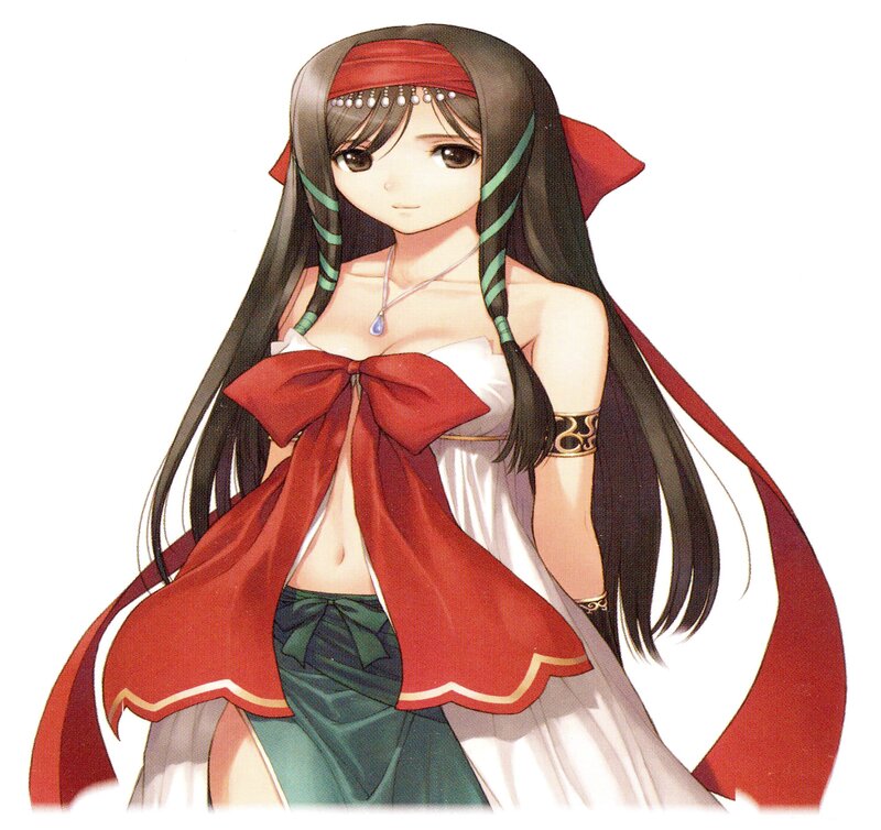 Anime Girl with Long Hair — Red, Calm, Red Bow