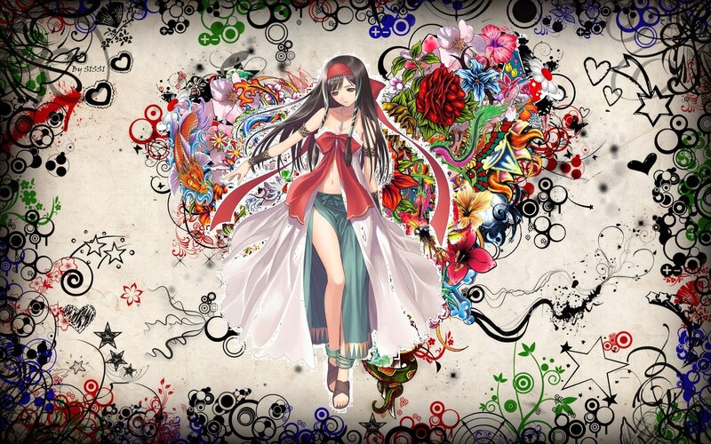 Anime Girl with Long Hair — Red, Colorful