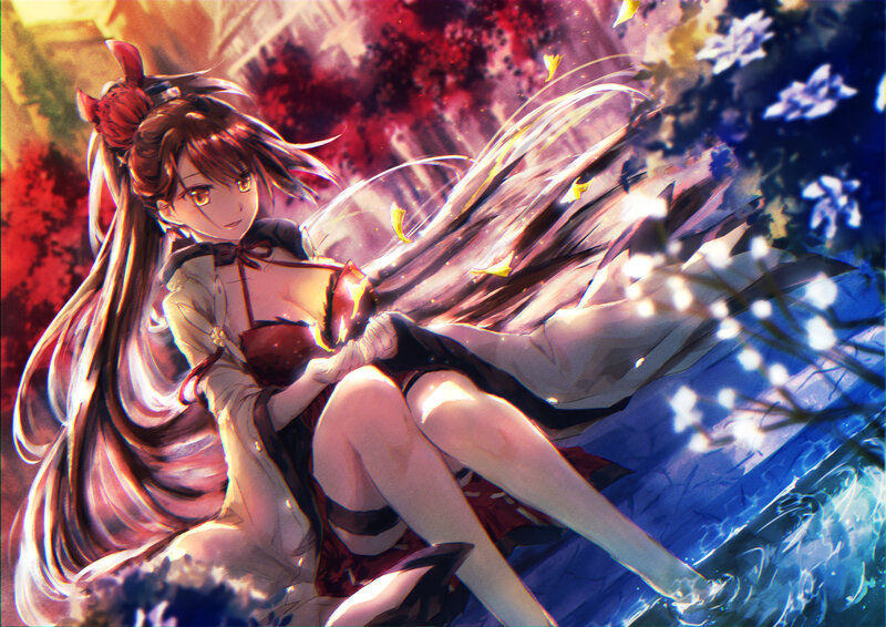 Anime Girl with Long Hair — Red, Dramatic, Autumn, Digital Art