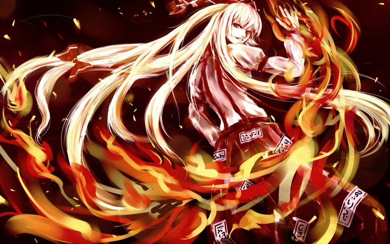 Anime Girl with Long Hair — Red, Dramatic, Digital Art, Fire, Flames
