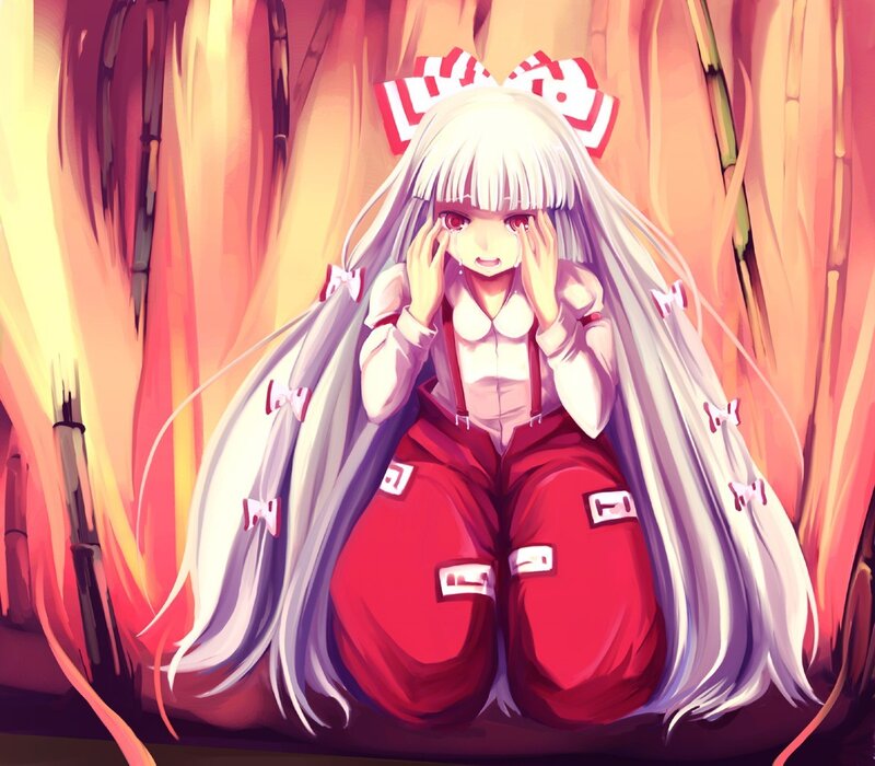 Anime Girl with Long Hair — Red, Dramatic, Digital Art, Red Pants