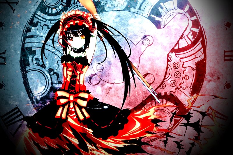 Anime Girl with Long Hair — Red, Dramatic, Gears