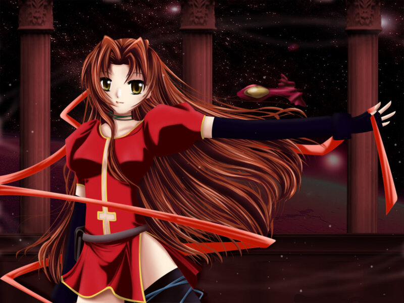 Anime Girl with Long Hair — Red, Dramatic, Night, Digital Art